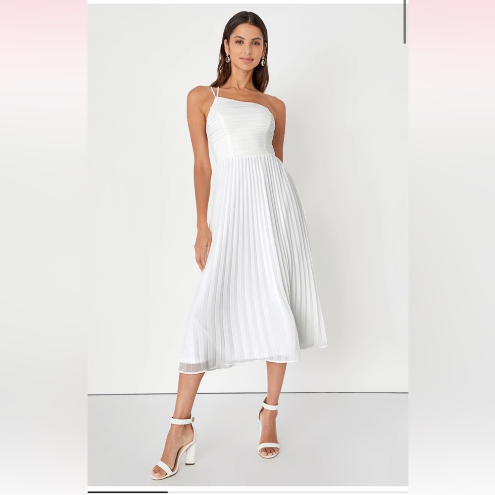 Lulus Wondrous Muse White Pleated One-Shoulder Midi Dress